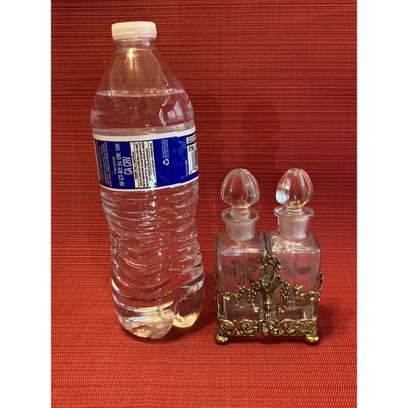 Brass Caddy & Perfume Bottles Style Of 19th Century French Baccarat Floral Motif - Picture 2 of 14